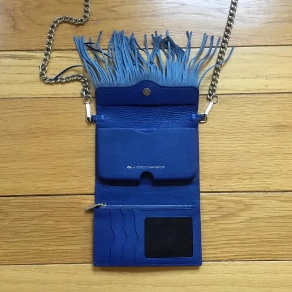 Rebecca Minkoff Blue Leather Fringe Case Mate Convertible Crossbody Bag Clutch - Picture 16 of 16